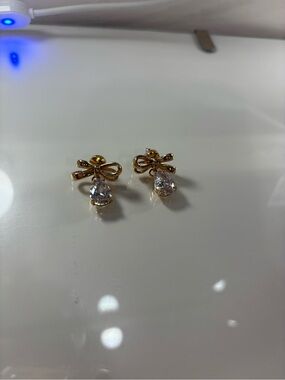 Gold Bow Drop Teardrop Earrings